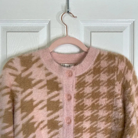 FOR LOVE & LEMONS Cher Cardigan Valentine Pink Tan XS Clueless Preppy Academia - Picture 6 of 9